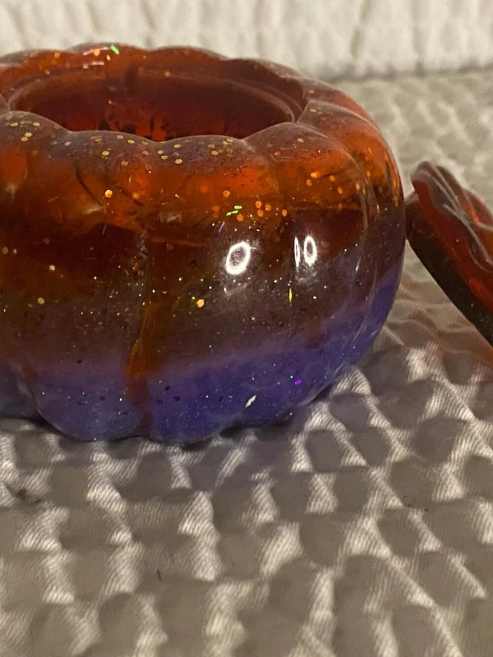 Handmade Resin Orange & Purple Pumpkin Trinket Collectible Container With Lid
